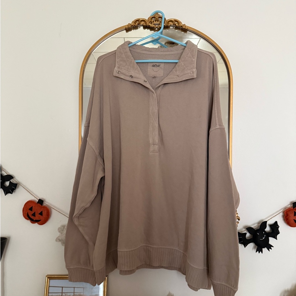 Aerie Taupe Quarter-Zip Sweatshirt